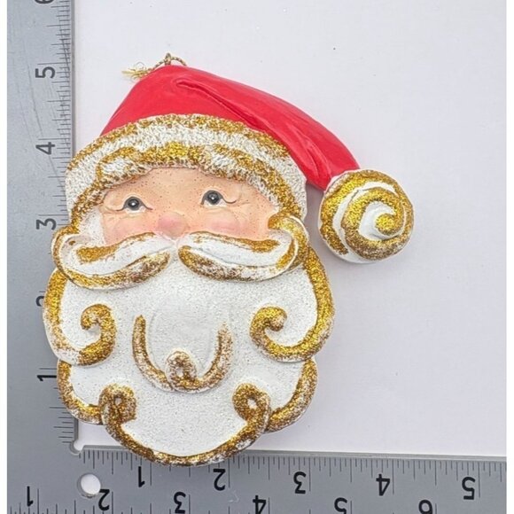 Santa Claus Face Christmas Tree Ornament with Glitter Accents & Red Hat - Picture 3 of 6